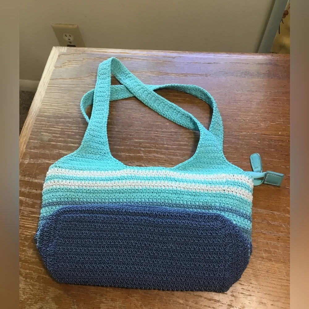 Amanda Smith Handmade Turquoise Ombre Crochet Tote Bag